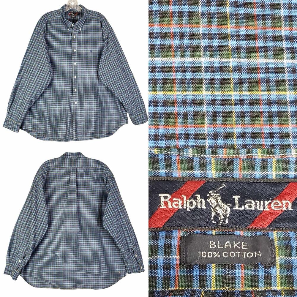 Polo Ralph Lauren Shirt Blake Button Down LS Mens Size XXL Blue Plaid Flaw